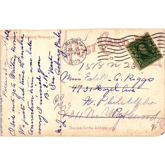 1909 Asbury Park NJ Ocean View Postcard Grand Old Ocean Sailboat Scene - Picture 2 of 2